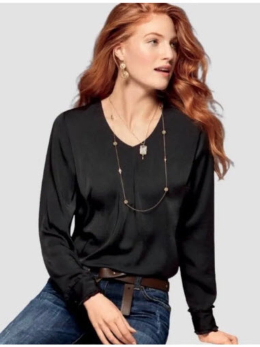 CAbi Classic Blouse Long Sleeve Blouse in Black Size Medium